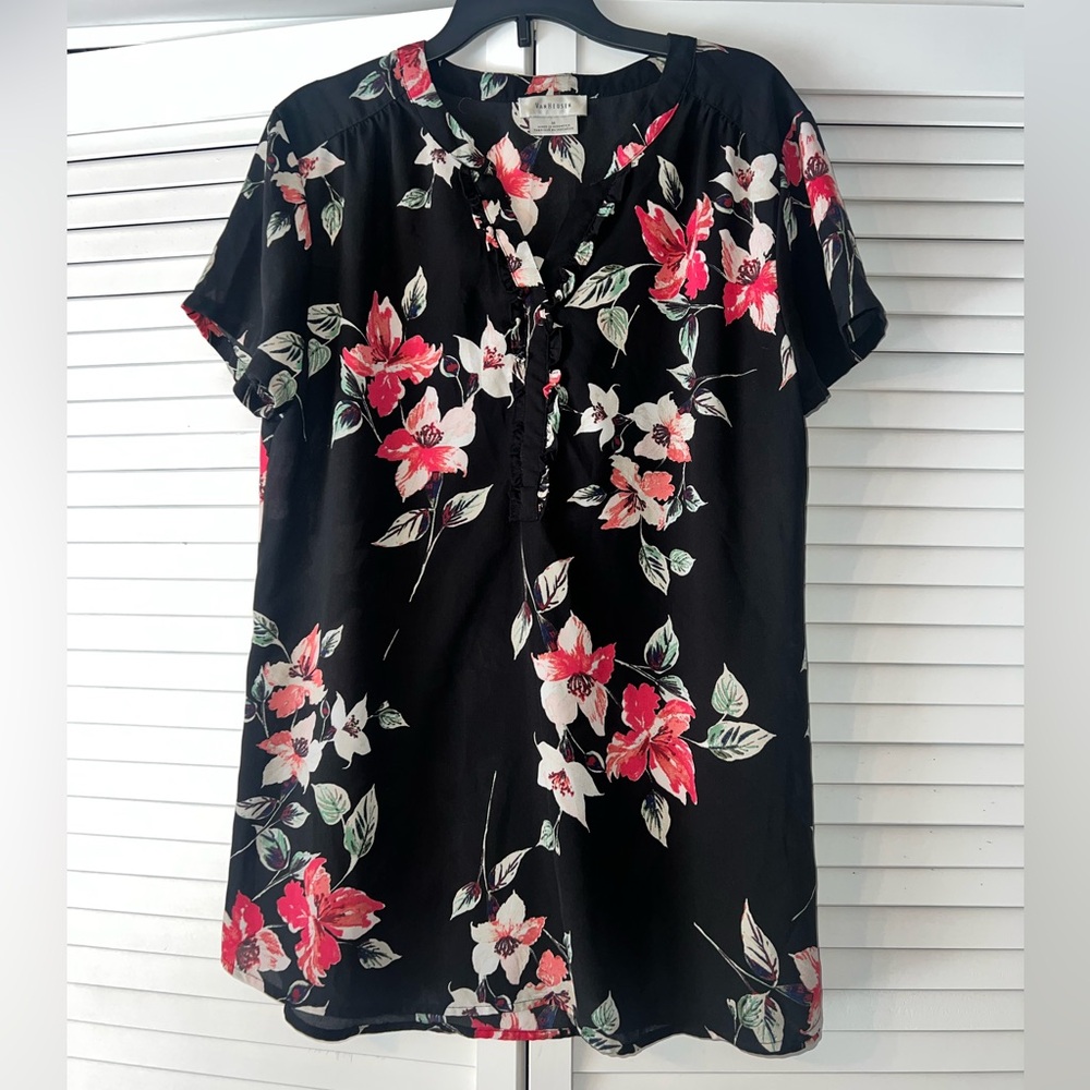 Van Heusen Black Blouse with Floral Design
